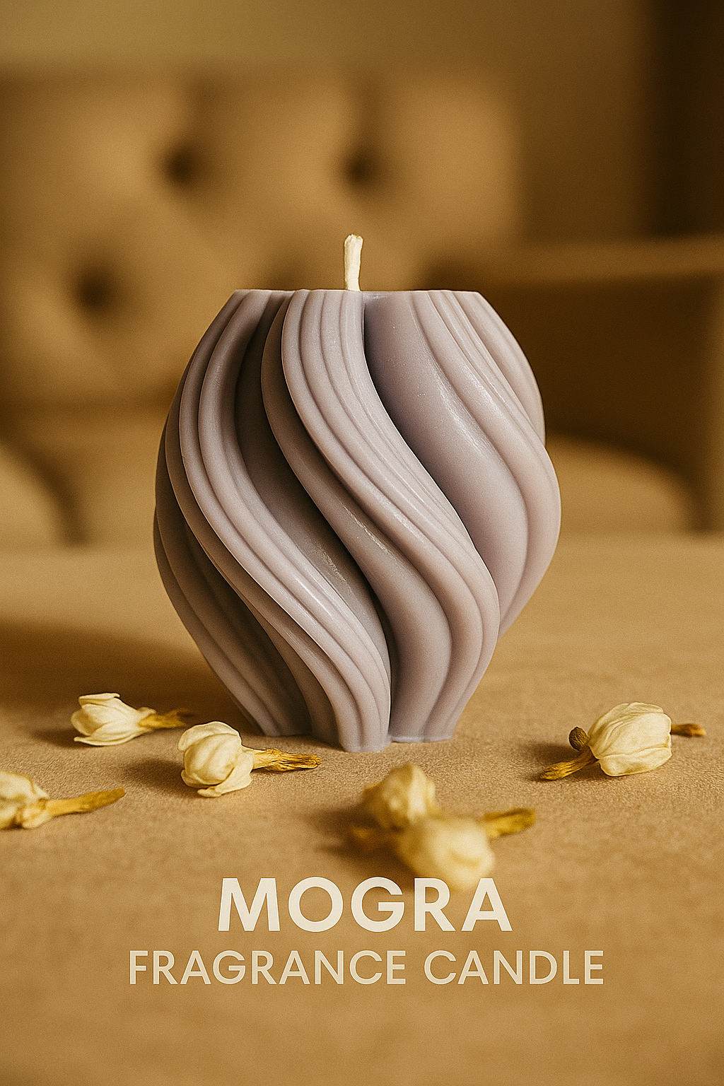 Swirl-Patterned Mogra Fragrance Candle – Elegant Floral Aroma for Bedroom Décor