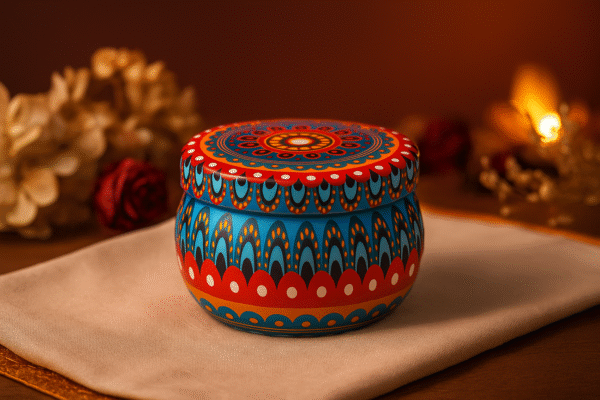 Scented Mandala Tin Candle – Lavender Fragrance Decorative Soy Wax Candle for Home Decor, Diwali & Gifting – 150g - Image 4
