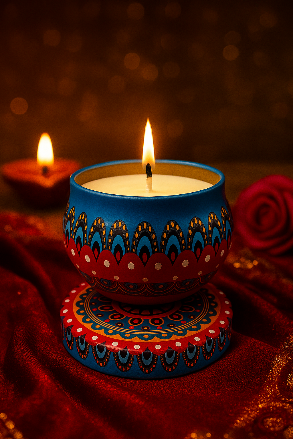 Scented Mandala Tin Candle – Lavender Fragrance Decorative Soy Wax Candle for Home Decor, Diwali & Gifting – 150g - Image 2