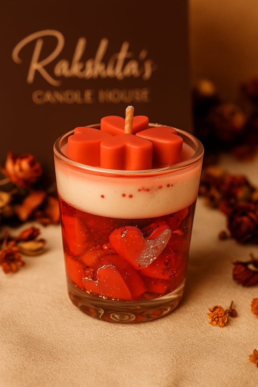 Rose Heart Glow Gel Candle in Glass Jar – Romantic Scented Soy-Gel Candle for Gifting & Home Décor
