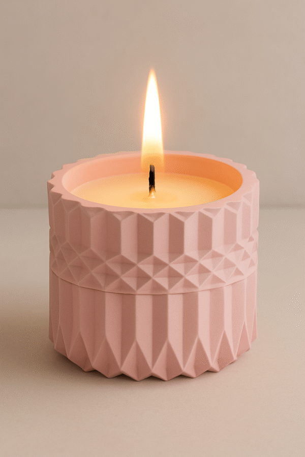 Lavender soy wax candle in pink ceramic jar with wooden wick